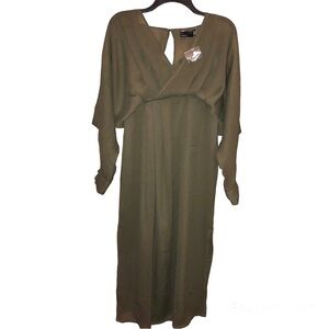 ASOS‎ Design Long Sleeve V Neck Faux Wrap MIDI Dress Olive Green 4